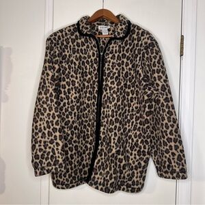 Alfred Dunner Leopard Print Zip Fleece Jacket Women’s M Shoulder Pads